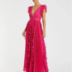 Mac Duggal Vibrant Pink Ruffle Maxi Dress